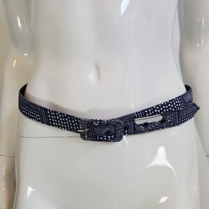 Vintage 80's Blue Patterned Cloth Belt